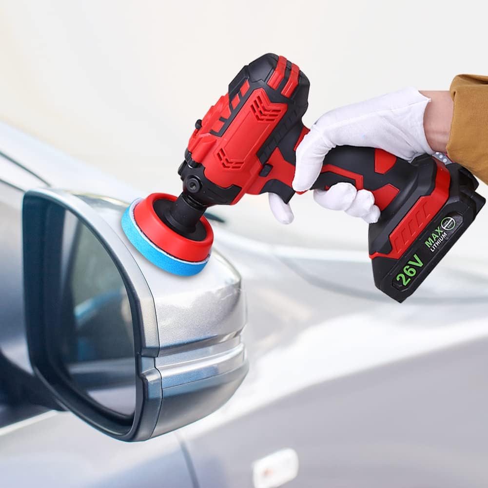 EWLSAC 26V Cordless Buffer Polisher for Car With 2PCS 2.0Ah Lhium-Ionm Variable Speeds Detachable Handles for Polishing Sanding Waxing