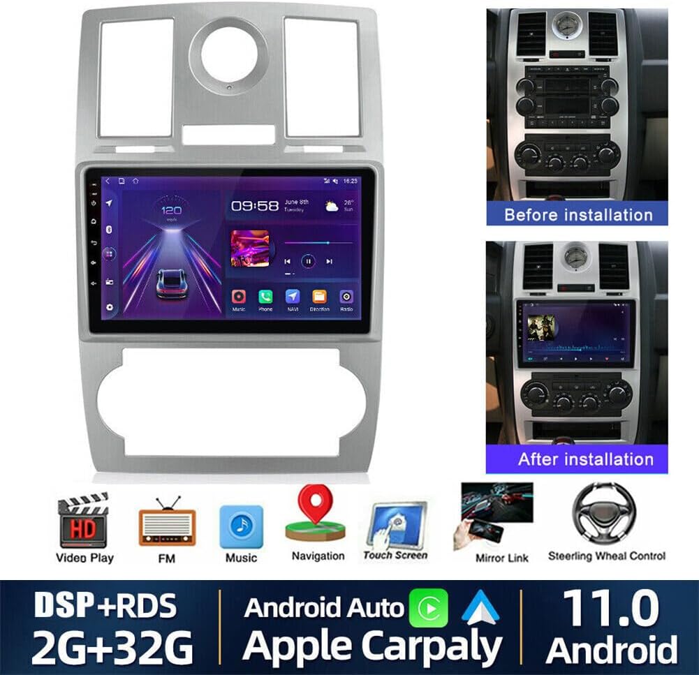 EWLSAC Android 11 Car Stereo Radio Player for Chrysler 300C 2004-2007 9 inch Touch Screen Car Audio Receiver with GPS Navigation Bluetooth Head Unit Supports Backup Camera