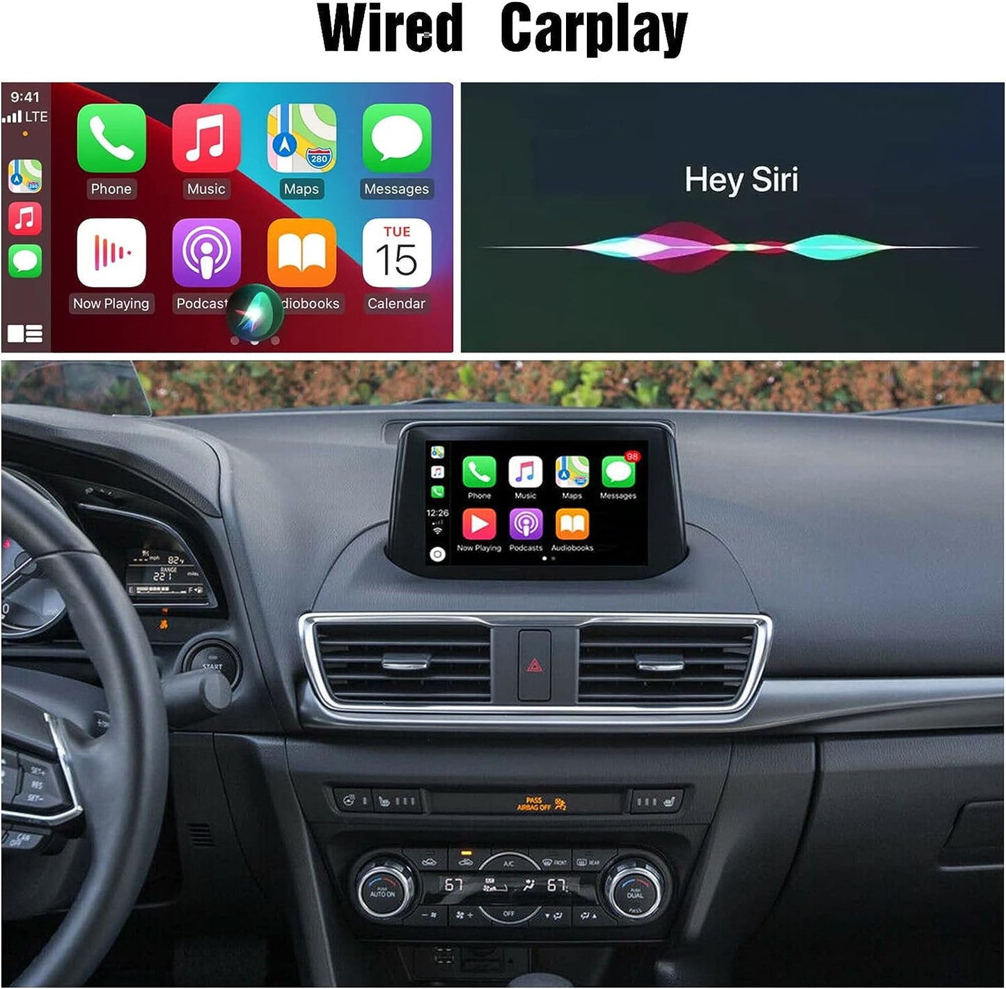 EWLSAC TK78-66-9U0C CarPlay Apple & Android Auto Retrofit Kit Fit for Mazda 2 3 6 MX-5 CX-3 CX-4 CX-5 CX-9 2014-2020 Interface Port Aux Console K1414 00008FZ34