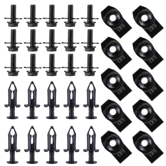 35pcs Engine Under Cover Splash Shield Guard Bumper Body Bolts, U-nut Clip Fastener Compatible with Infiniti G35 G37 FX35 FX45 EX35 Nissan 370Z 350Z, Black