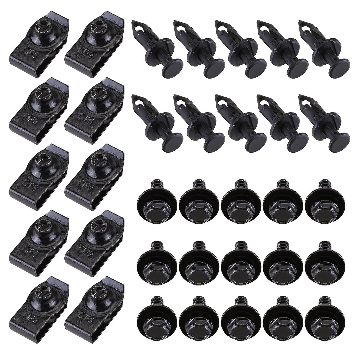 35pcs Engine Under Cover Splash Shield Guard Bumper Body Bolts, U-nut Clip Fastener Compatible with Infiniti G35 G37 FX35 FX45 EX35 Nissan 370Z 350Z, Black