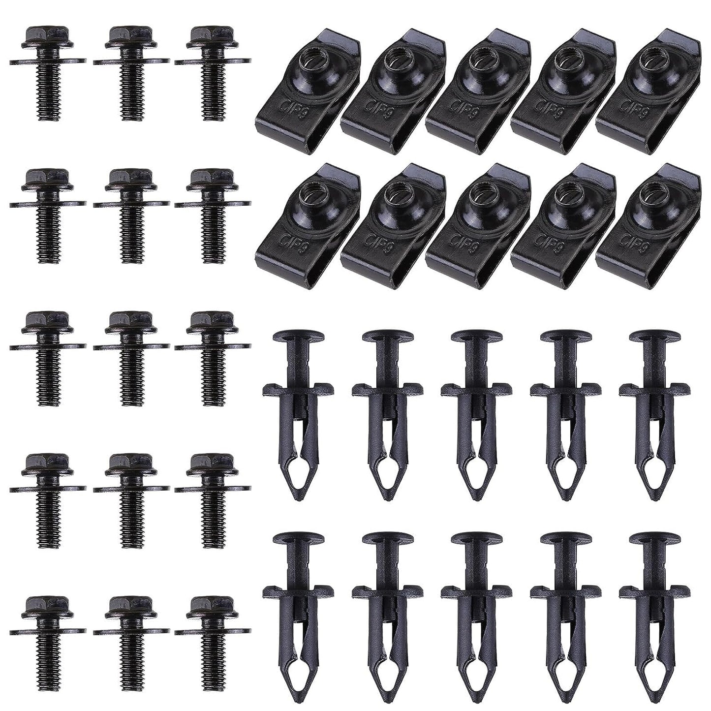 35pcs Engine Under Cover Splash Shield Guard Bumper Body Bolts, U-nut Clip Fastener Compatible with Infiniti G35 G37 FX35 FX45 EX35 Nissan 370Z 350Z, Black